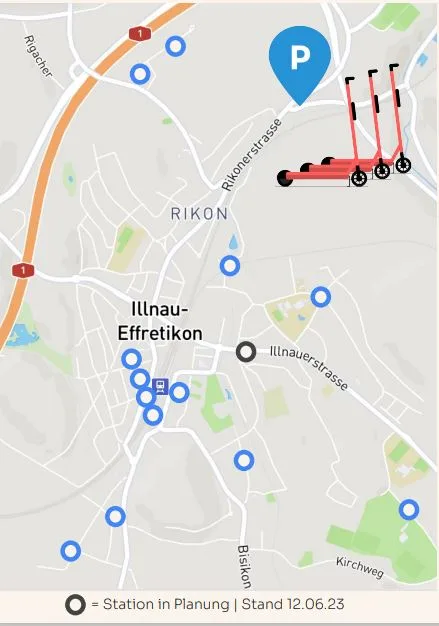 Karte von Illnau-Effretikon mit blauen Zonen.